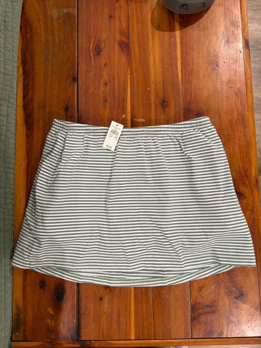 Striped Mini Skirt in Green & White — Elastic Waist